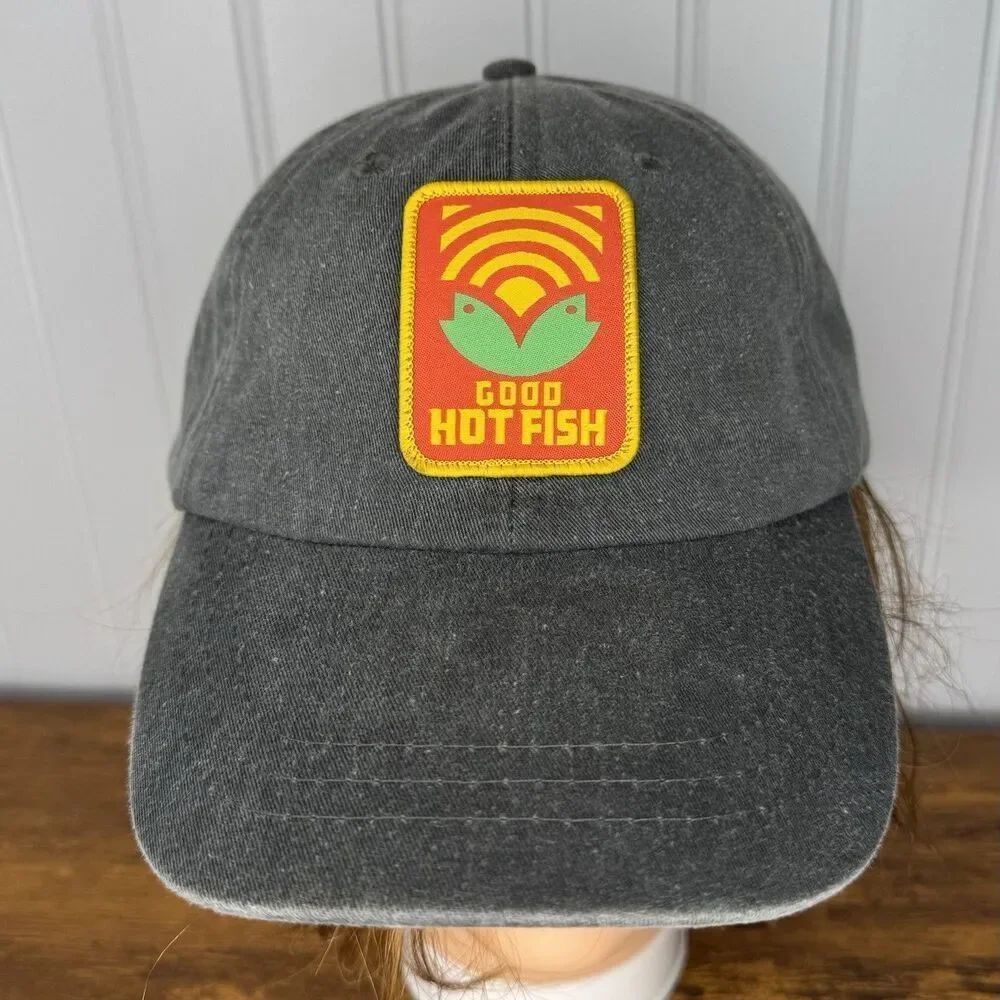 Adams Good Hot Fish NC Seafood Merch Grey Hat Leather Strap 100% Cotton